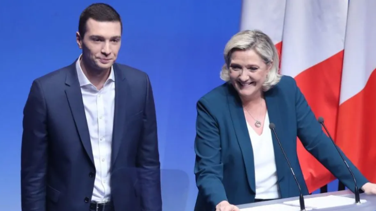 Macron enfrenta oposição de líderes nacionalistas como Jordan Bardella e Marine Le Pen