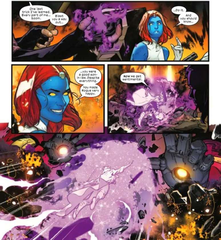 Gambit melakukan pengorbanan terakhir dengan mengisi tubuhnya sendiri dengan energi kinetik (Gambar: Reproduksi/Marvel Comics)