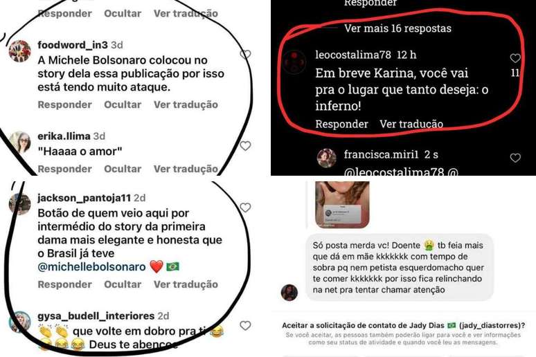 Karina compartilhou ataques recebidos por ela nas redes sociais