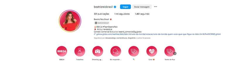 Beatriz alcança a marca de 1 milhão de seguidores nas redes -