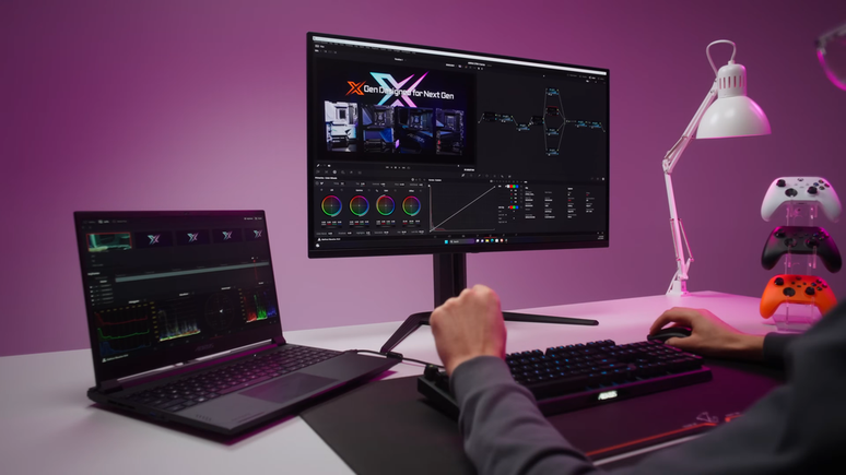 Apesar de ser focado no público gamer, o AORUS FO32U2P também poderá ser usado por profissionais (Imagem: Reprodução/AORUS)