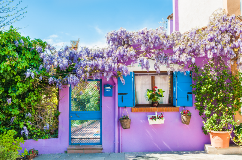 9. Cores para área externa: azul e roxo deixam a fachada festiva e colorida – Foto: Shutterstock