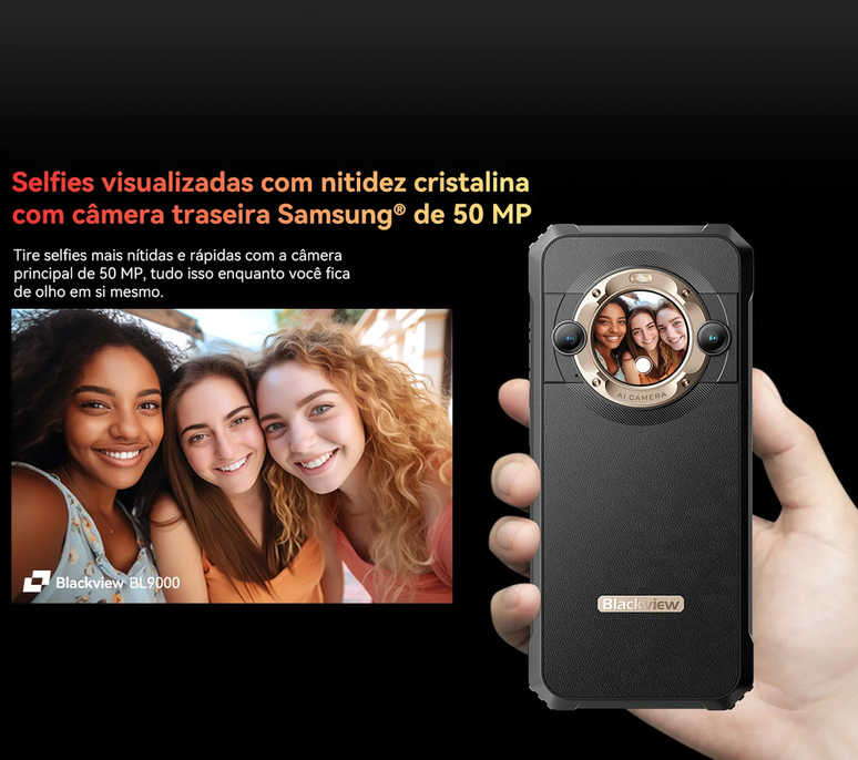 Gracias a la pantalla secundaria, el BL9000 permite selfies con la cámara trasera (Imagen: Divulgación/Blackview)