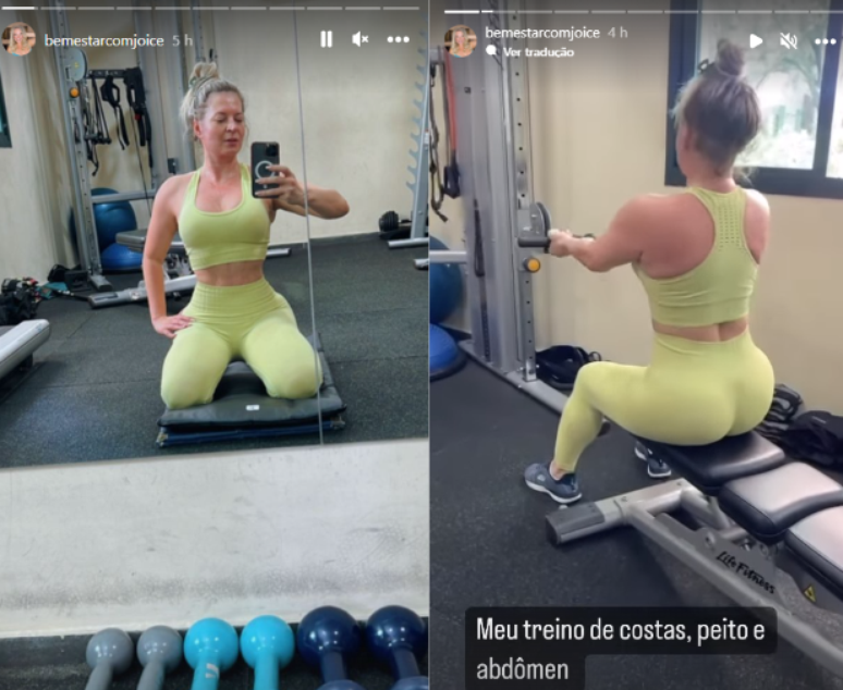 Joice Hasselmann mostra sequência de treino de braço e abdômen nas redes sociais