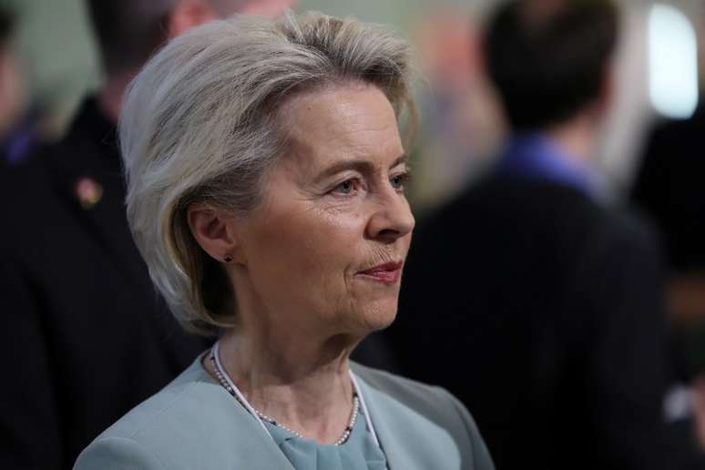 Presidente da Comissão Europeia, Ursula von der Leyen, durante Fórum Econômico Mundial, em Davos, na Suíça
16/01/2024 REUTERS/Denis Balibouse