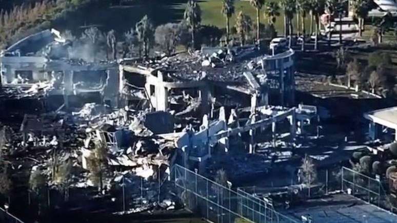 As ru&iacute;nas da casa do empres&aacute;rio Peshraw Dizayee em Erbil, no Curdist&atilde;o iraquiano, ap&oacute;s o ataque iraniano