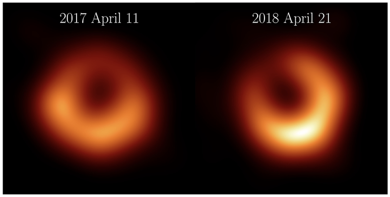 Novas imagens do M87* feitas em abril de 2018, um ano após observações de 2017