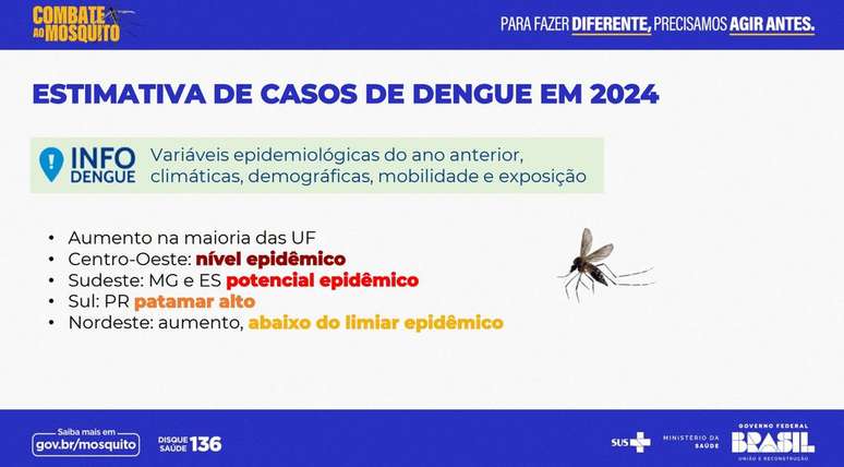 Brasil pode regsitrar até 5 milhões de casos da dengue em caso de epidemia (Imagem: Ministério da Saúde)