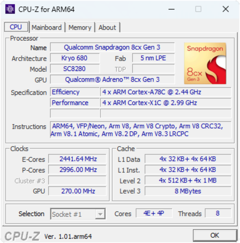 CPUID liberar primeira versão de CPU-Z dedicada para processadores ARM64. (Imagem: CPUID / Divulgação)