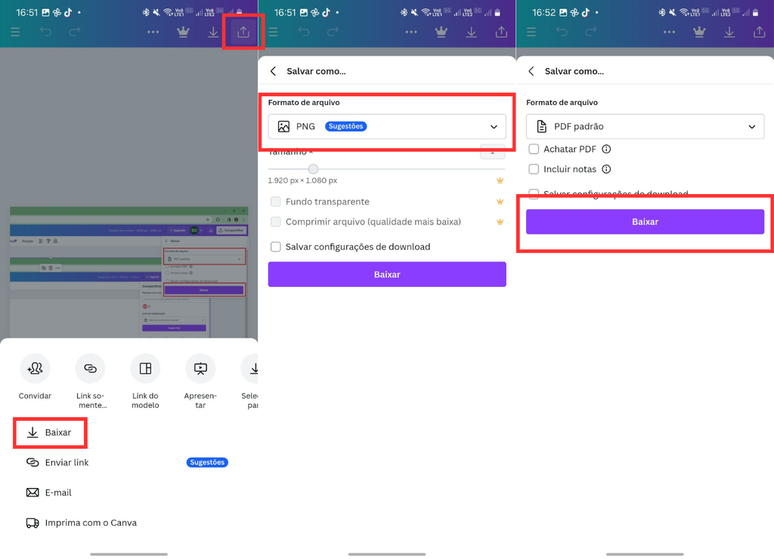 Salve em PDF no Canva para celular (Imagem: Captura de tela/Bruno De Blasi/Canaltech)