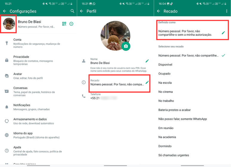 Como editar o recado do WhatsApp (Imagem: Captura de tela/Bruno De Blasi/Canaltech)