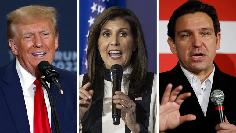 Donald Trump, Nikki Haley e Ron DeSantis eram os principais nomes do Partido Republicano; agora só o ex-presidente e Haley seguem na disputa