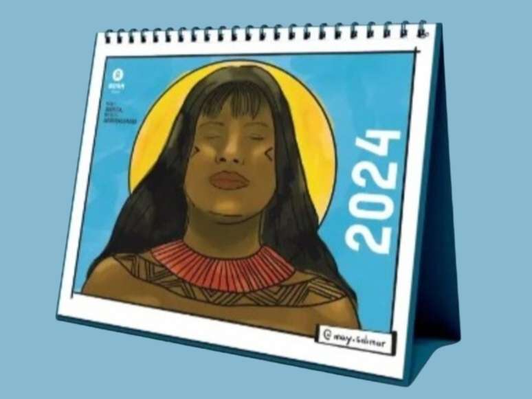 A imagem mostra uma arte da ilustradora May Solimar, presente no debate promovido pela a Oxfam Brasil, nesta terça-feira (23). A obra faz parte do calendário de 2024 da organização.