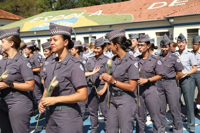 Policiais na Academia Militar do Barro Branco, da PM de São Paulo