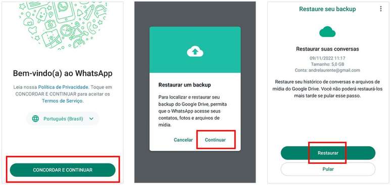 Restaure o backup do WhatsApp para recuperar arquivos apagados em conversas (Imagem: Captura de tela/Canaltech)