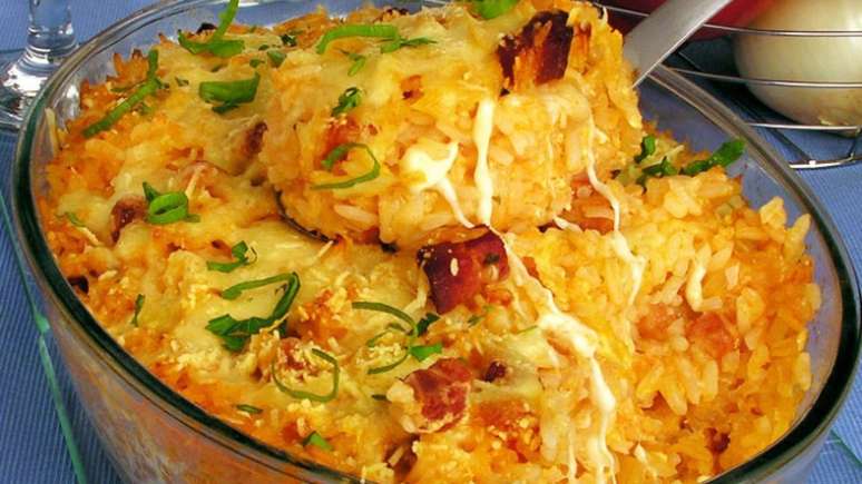 Baked carbonara rice to complete and enjoy for lunch