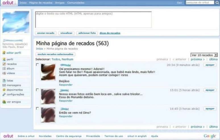 Depoimentos marcavam as interações no Orkut (Imagem: Reprodução/Web Archive)