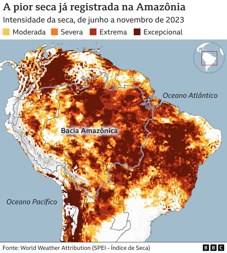 Mapa mostra seca da Amazônia