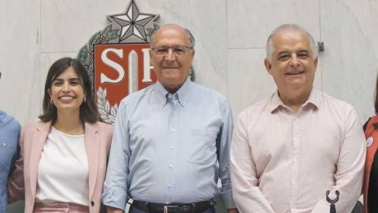 Geraldo Alckmin, M&aacute;rcio Fran&ccedil;a e Tabata Amaral em evento do PSB na Alesp