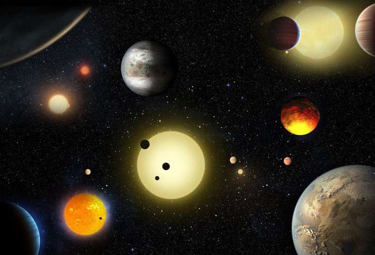 Os exoplanetas encontrados pela equipe podem ter temperaturas amenas o suficiente para sustentar formas de vida (Imagem: Reprodução/NASA/W. Stenzel)