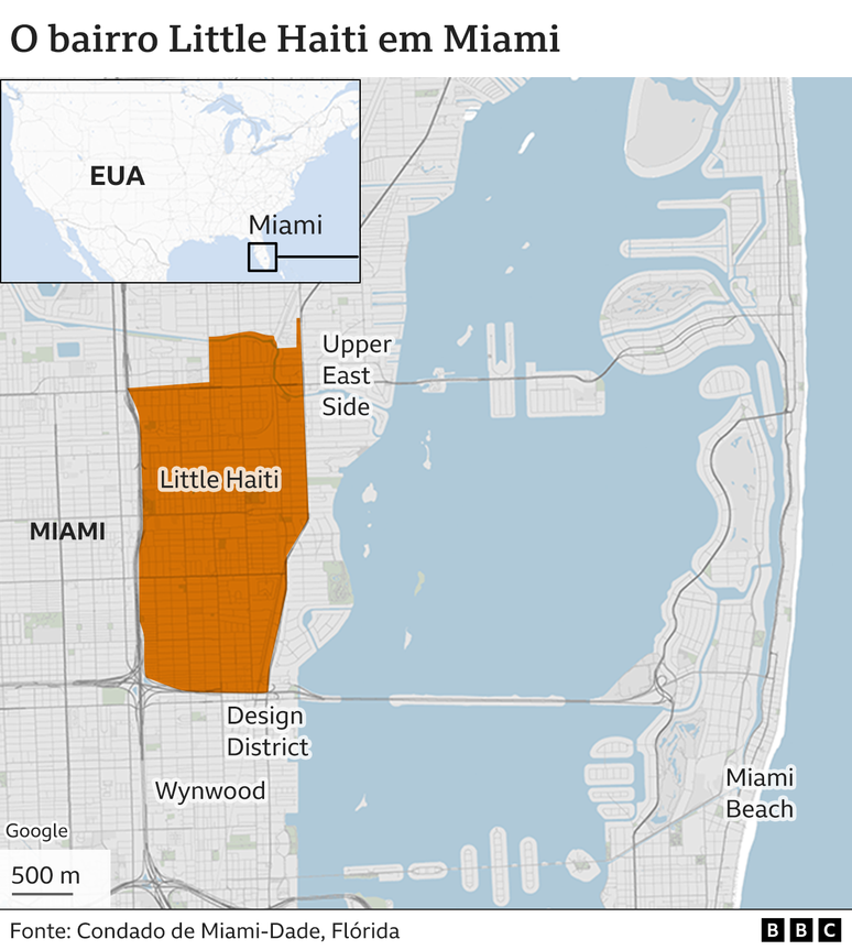 Mapa de Miami com a localiza&ccedil;&atilde;o de Little Haiti