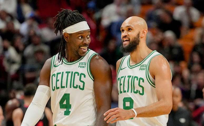 Jrue Holiday e Derrick White na vitória dos Celtics sobre o Heat 