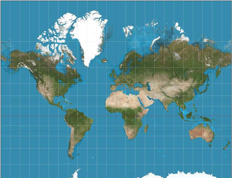 Projeção de Mercator é usada principalmente para navegação (Imagem: Strebe/Wikimedia Commons)
