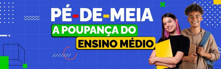 Logomarca do programa Pé-de-Meia, a Poupança do Ensino Médio.