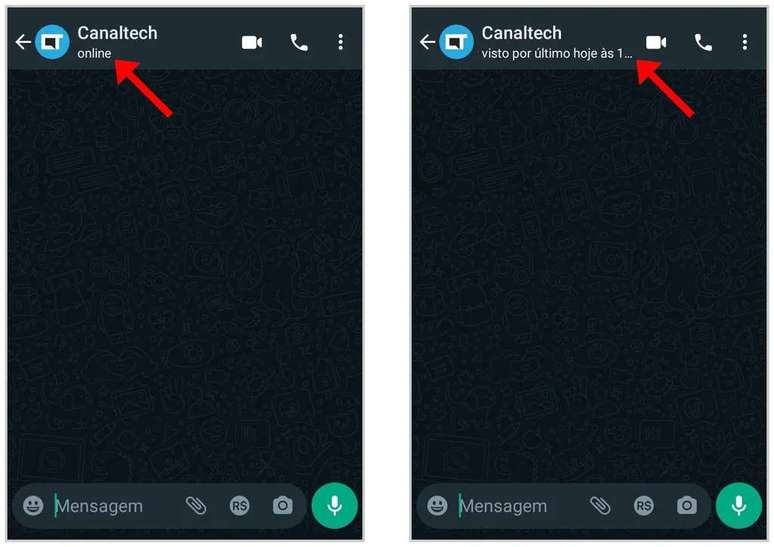 The official version of WhatsApp does not notify you when contacts are online, but this information appears in every conversation window (Image: Screenshot/Matheus Bigogno/Canaltech) The official version of WhatsApp does not notify you when contacts are online, but this information appears in every conversation window (Image: Screenshot/Matheus Bigogno/Canaltech)