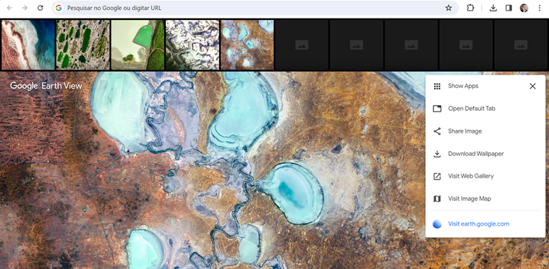 Extensão do Earth View para Chrome ainda exibe imagens da coleção (Imagem: Captura de tela/Guilherme Haas/Canaltech)