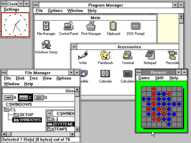 Windows 3.0 introduziu novos gerenciadores de arquivos (Imagem: Reprodução/Wikimedia Commons)