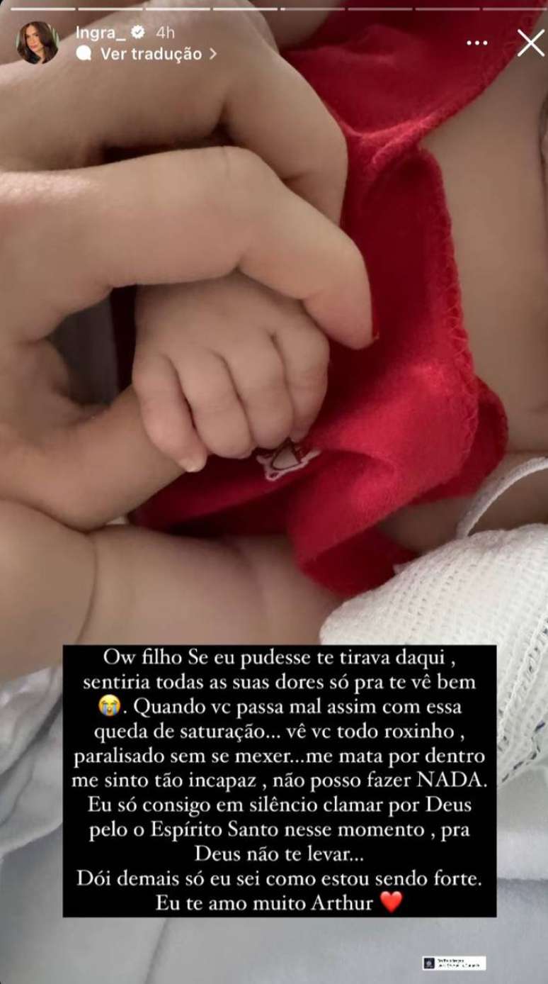 Ingra Soares desabafa sobre estado de saúde do filho