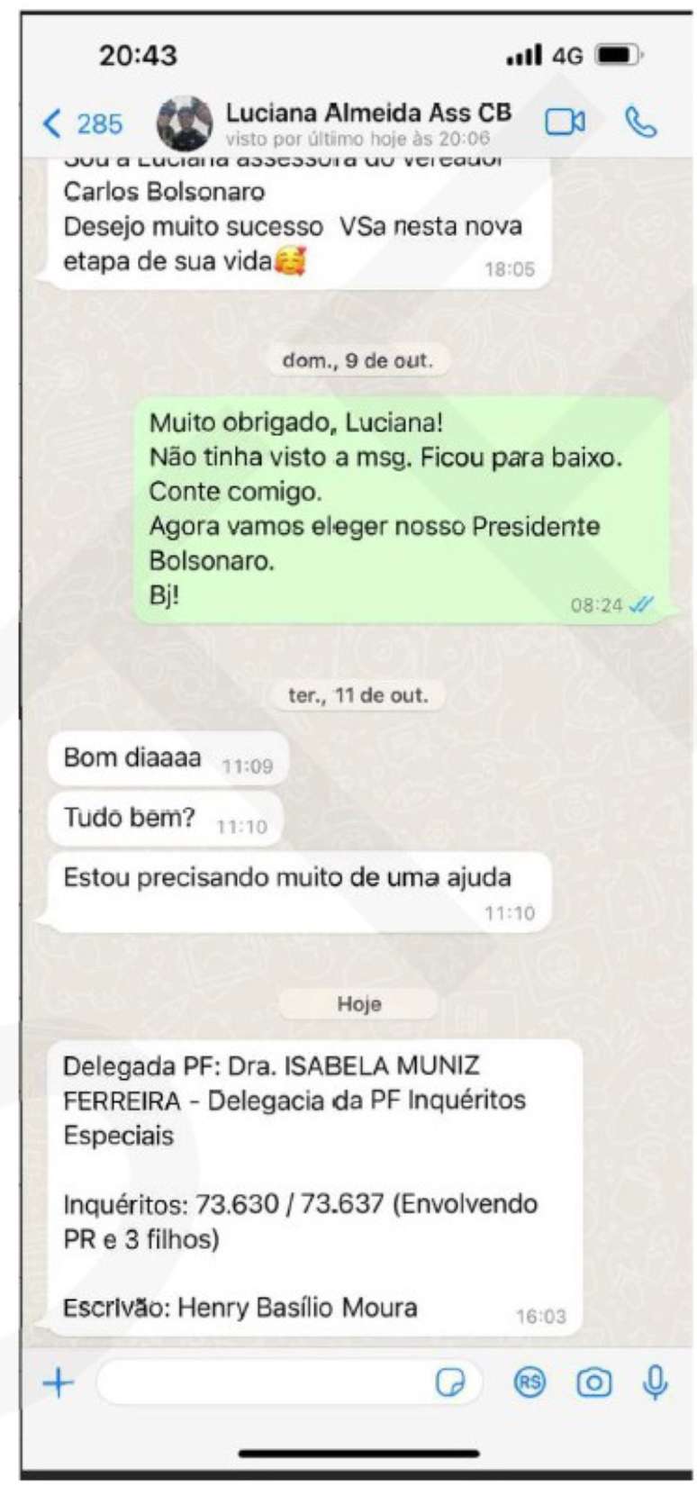Mensagem enviada por assessora de Carlos Bolsonaro a Ramagem