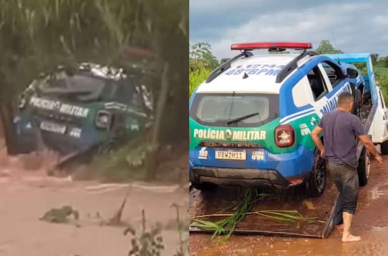 Viatura foi arrastada para matagal durante tempestade em GO