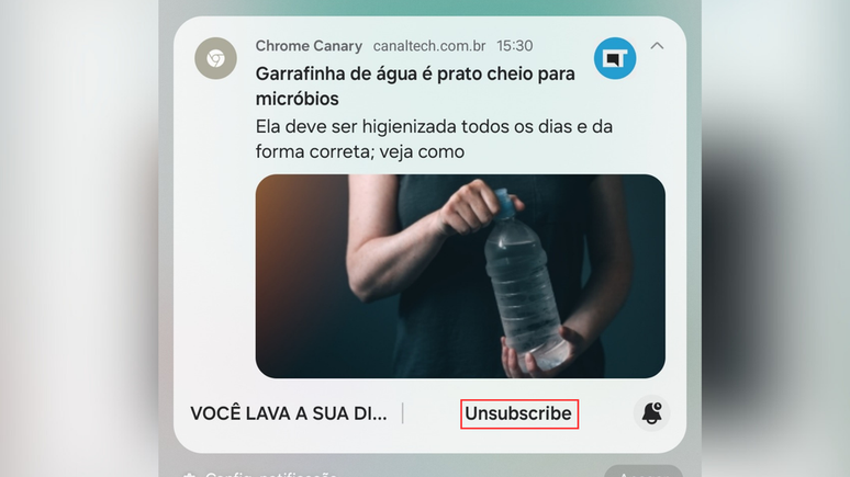 Botão experimental cancela a notificação de sites no Google Chrome (Imagem: Captura de tela/Bruno De Blasi/Canaltech)