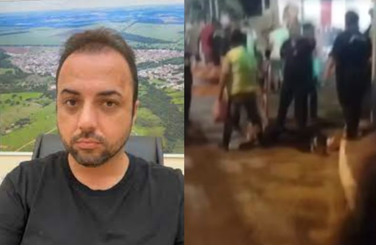 Montagem: o prefeito de Boa Esperança do Sul, Manoel do Vitorinho; trecho de vídeo das brigas que ocorreram nas festas pré-carnaval
