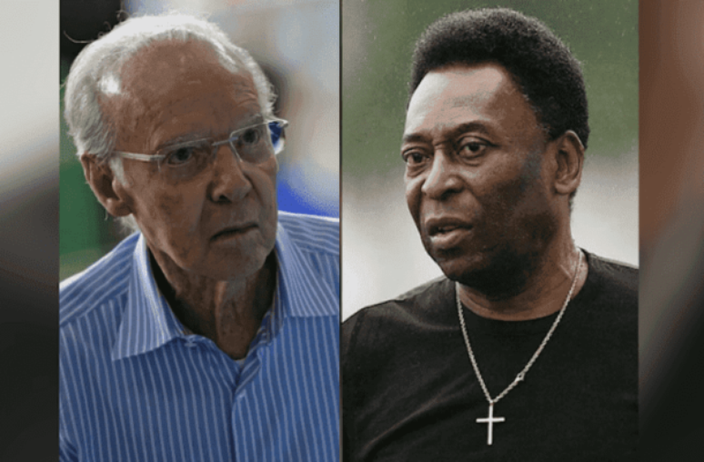 Fotos:NELSON ALMEIDA/AFP via Getty Images e Ricardo Saibun/Santos  - Legenda: Zagallo e Pelé serão lembrados na final da Supercopa Rei, que, já no nome, homenageia o maior jogador de futebol da história