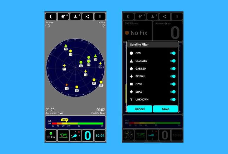 GPS test helps locate nearby satellites (Image: Screenshot/Canaltech) GPS test helps locate nearby satellites (Image: Screenshot/Canaltech)