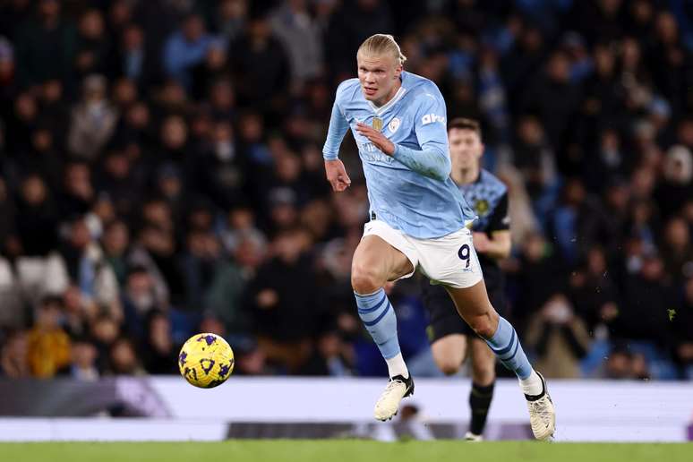 Haaland em jogo entre Manchester City e Burnley, pela Premier League 