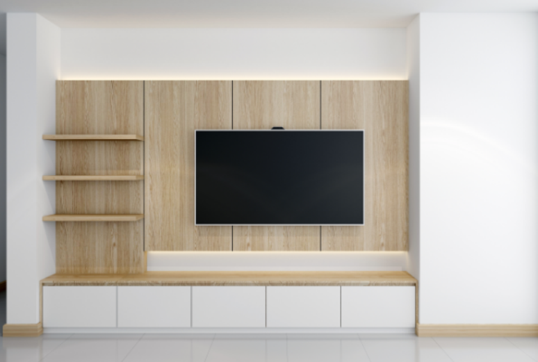 4. Painel para TV: modelo com led torna o ambiente elefante e clean – Foto: Shutterstock