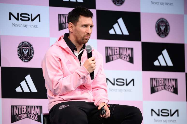 Messi em coletiva de imprensa do Inter Miami em Tóquio. 