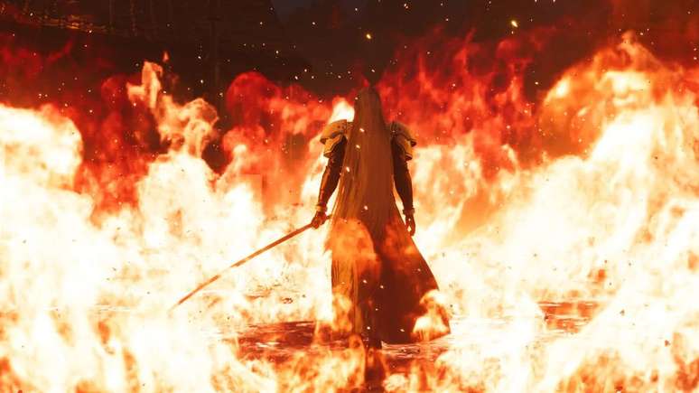 Sephiroth perdendo a sanidade em Final Fantasy 7 Rebirth (Imagem: Divulgação/Square Enix)