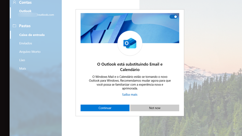 Notificação sobre o fim do Windows Mail (Imagem: Captura de tela/Bruno De Blasi/Canaltech)