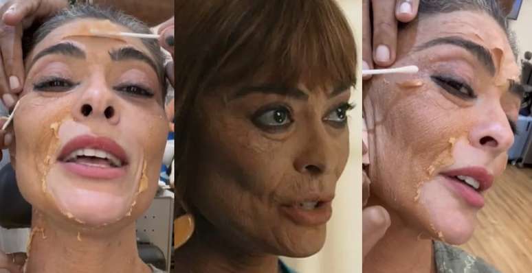 Em rede social, Juliana Paes mostrou o processo de desconstrução da maquiagem de envelhecimento para viver Jacutinga em 'Renascer'