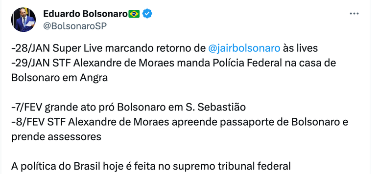 Post de Eduardo Bolsonaro no Twitter