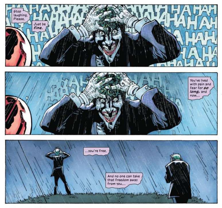 Até a ilustração da nova edição remete à clássica imagem de Batman — A Piada Mortal (Imagem: Reprodução/DC Comics)