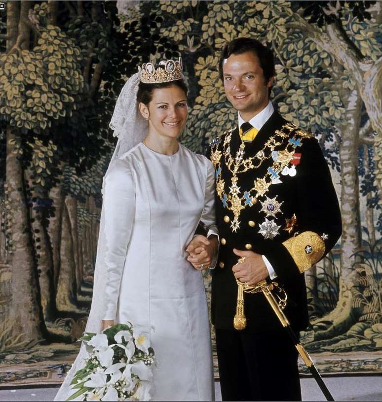 Silvia no dia do casamento com o rei Carl, em 1976: a paixão surgiu nos bastidores da Olimpíada de Munique