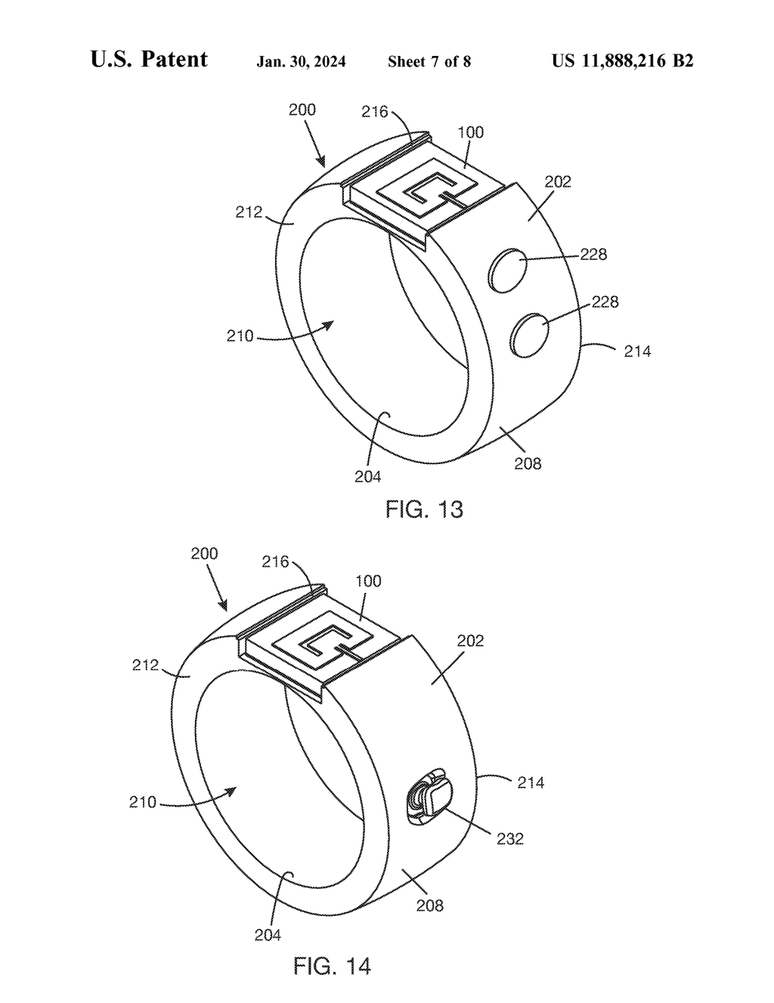 Além da antena compacta e mais eficiente, a patente do Google mostra a aplicação da novidade em um anel inteligente, o que pode sugerir que a marca está planejando apostar no formato (Imagem: Reprodução/USPTO)
