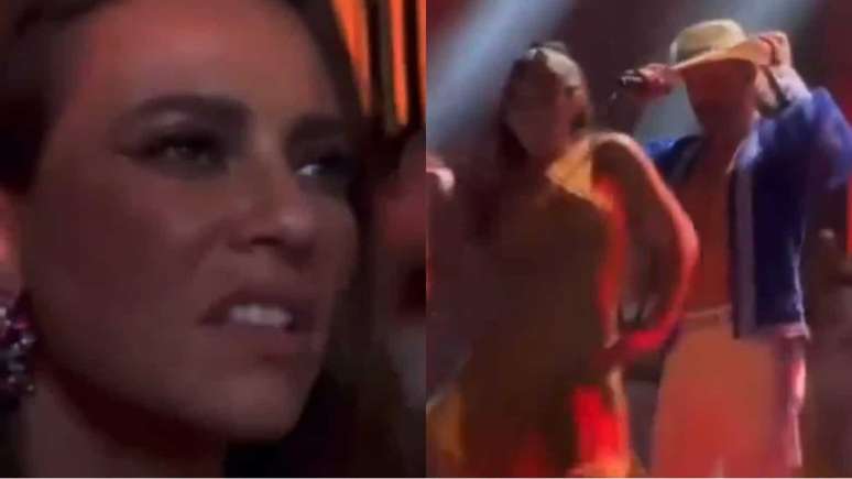 Paolla Oliveira reage ao ver Diogo Nogueira com bailarinas em show