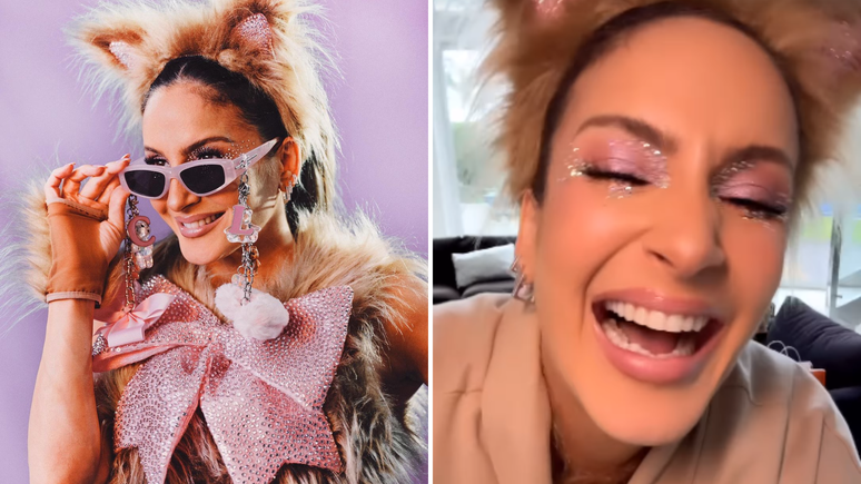 Claudia Leitte se confunde com fantasia de urso: ‘Achei que fosse uma gata’